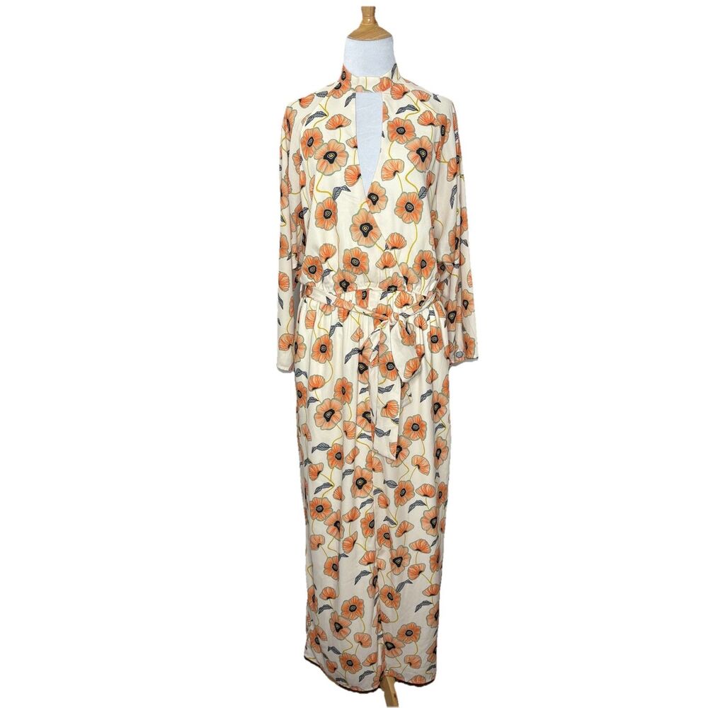 Wayward Fancies Eshakti Maxi Dress Lined Floral Cream 3/4 Sleeve Dress Size 14